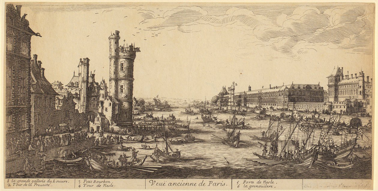 Pohled na Louvre, list 1 ze série „Dva velké pohledy na Paříž“ od Jacques Callot