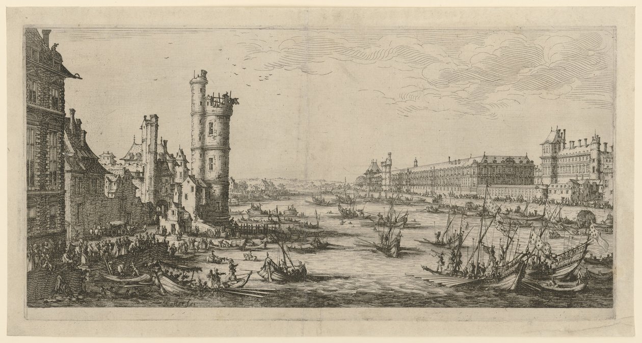 Pohled na Louvre, list ze série „Dva velké pohledy na Paříž“ od Jacques Callot