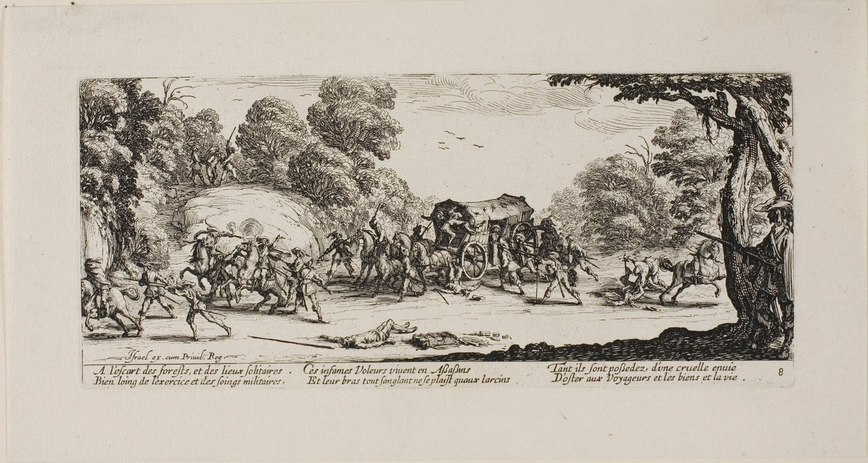 Attack on the Coach, deska osm z The Miseries of War od Jacques Callot