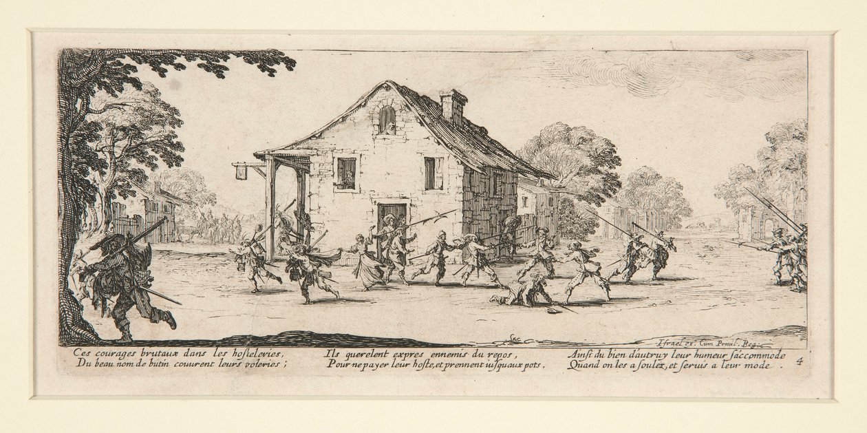 Bitevní scéna před domem, z Miseries and Disasters of War, č. 4 ze sady 18 od Jacques Callot