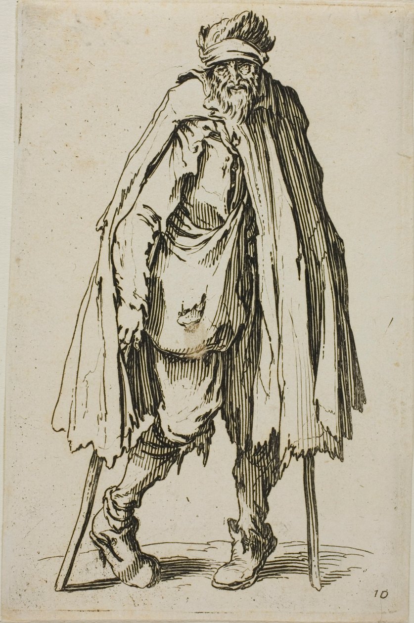 Žebrák opírající se o hůl, talíř devatenáctý z The Beggars od Jacques Callot