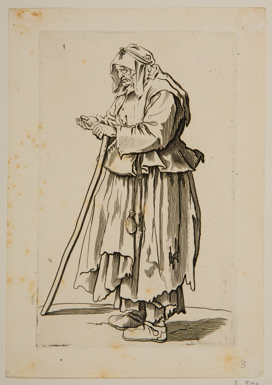 Žebrácká žena přijímající almužnu (lept) od Jacques Callot