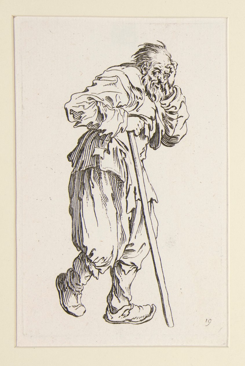 Žebrák opřený o hůl, z The Beggars od Jacques Callot