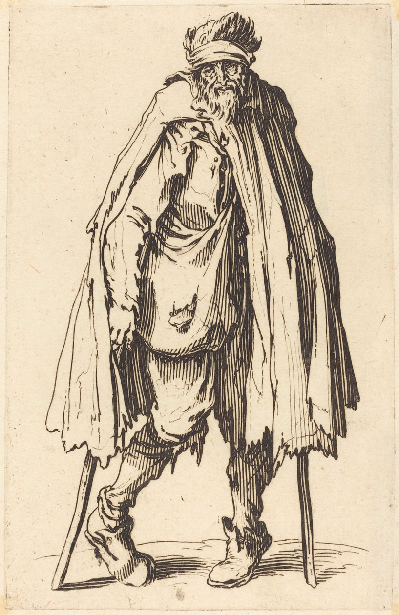 Žebrák s berlemi a pytlem od Jacques Callot