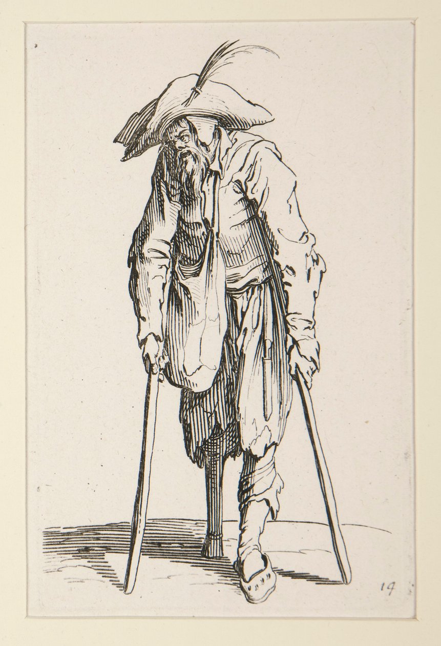 Žebrák s dřevěnou nohou, z The Beggars (Le mendiant a la jambe de bois) od Jacques Callot