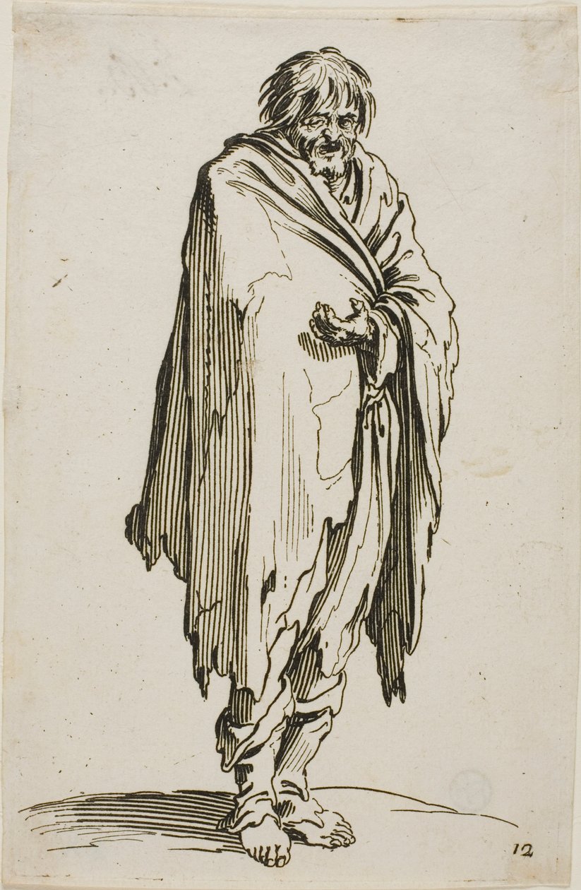 Žebrák bez klobouku nebo bot, talíř dvanáct z The Beggars od Jacques Callot