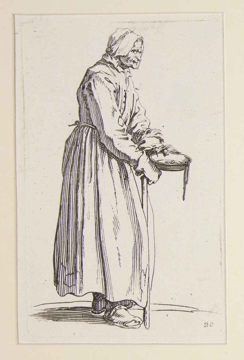 Žebrácká žena nesoucí misku, z The Beggars (La mendiante a la sebille) od Jacques Callot