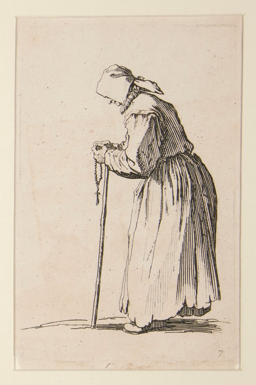 Žebrácká žena s růžencem, z The Beggars (La mendiante aux rosaire) od Jacques Callot
