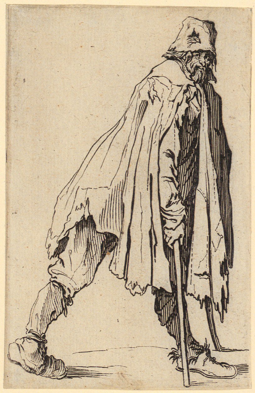 Žebrák s berlemi a kloboukem, list 4 ze série „Žebráci“ od Jacques Callot