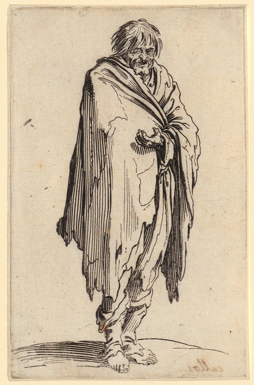 Žebrák bosýma nohama, tabule 12 ze série „Žebráci“ od Jacques Callot