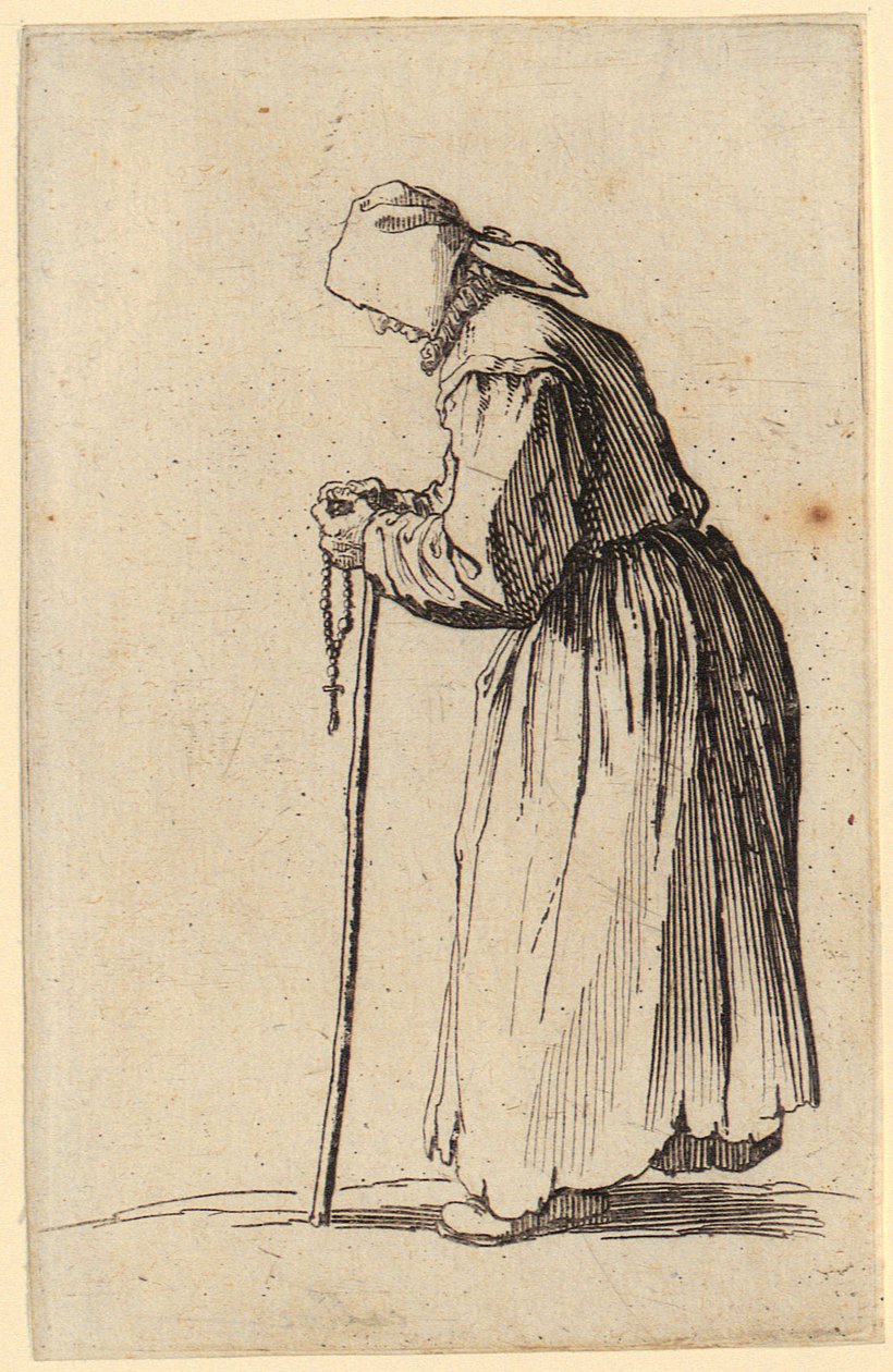 Žebračka s růžencem, list 7 ze série „Žebráci“ od Jacques Callot