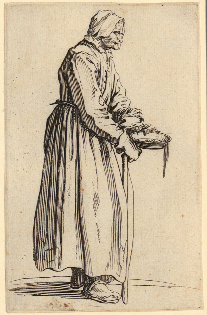 Žebračka s talířem, list 20 ze série „Žebráci“ od Jacques Callot