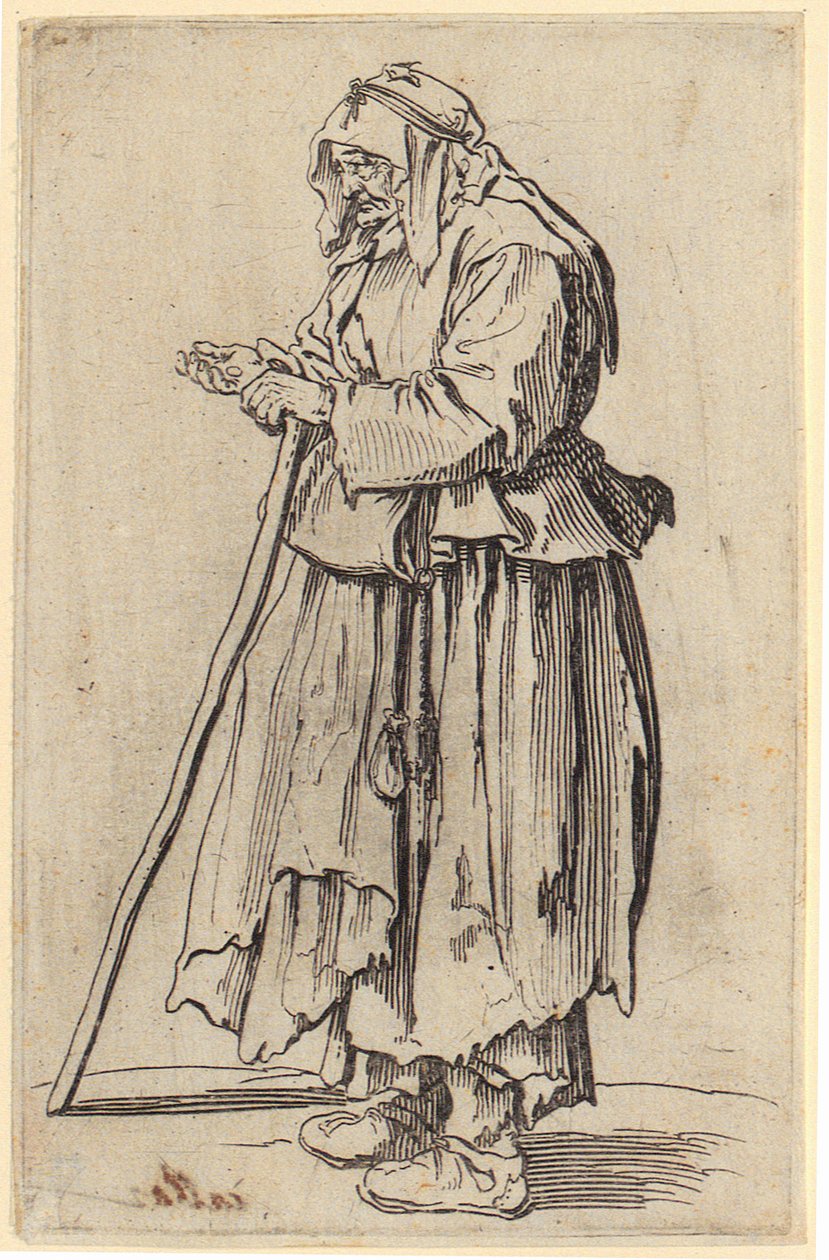 Žebračka se svými almužnami, list 23 ze série „Žebráci“ od Jacques Callot