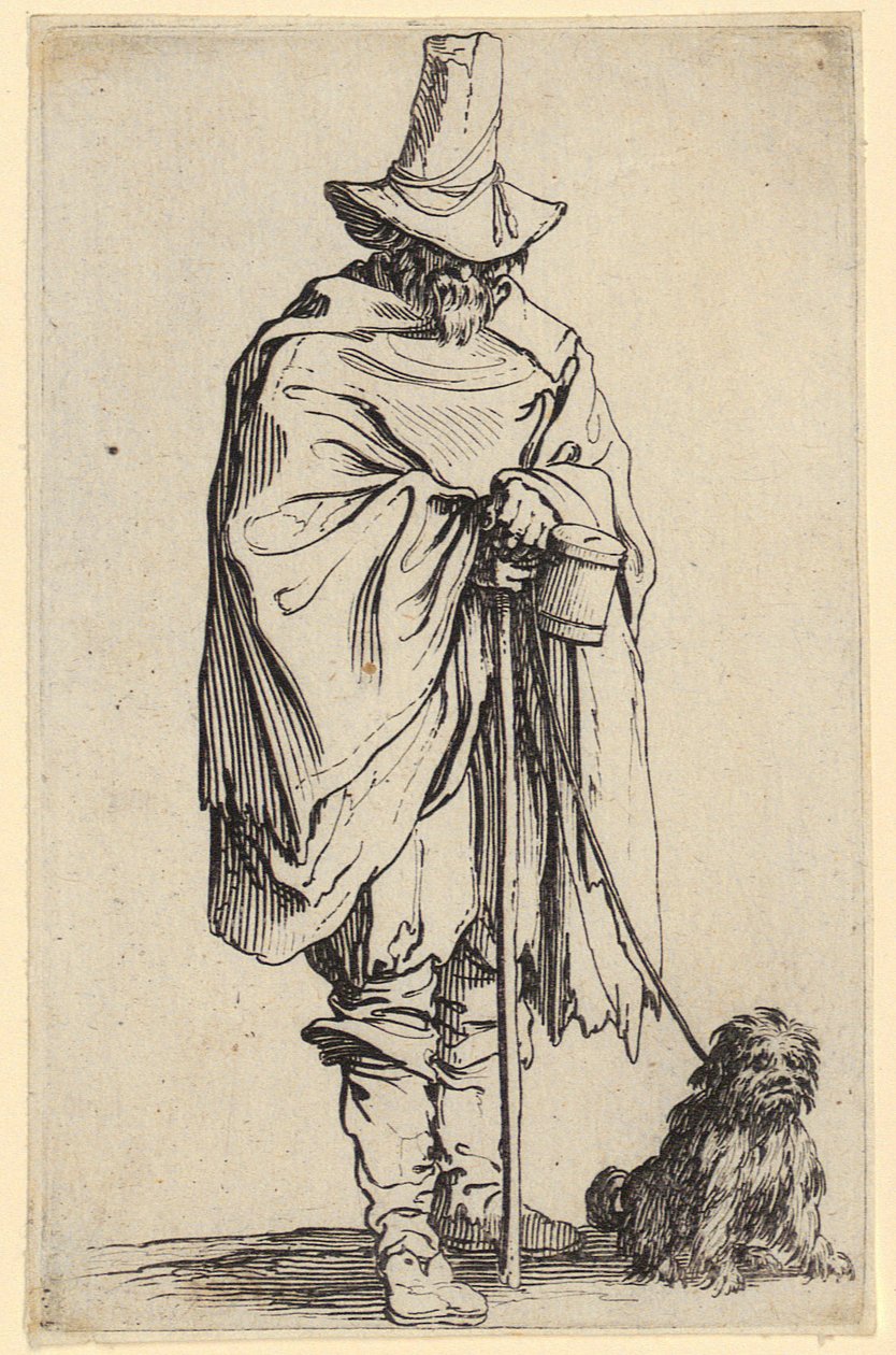 Slepý muž a jeho pes, list 22 ze série „Žebráci“ od Jacques Callot