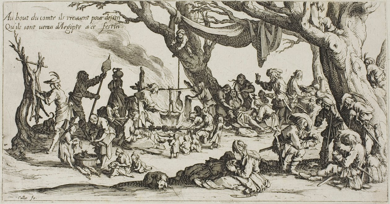 Tábořiště Cikánů: Příprava svátku od Jacques Callot