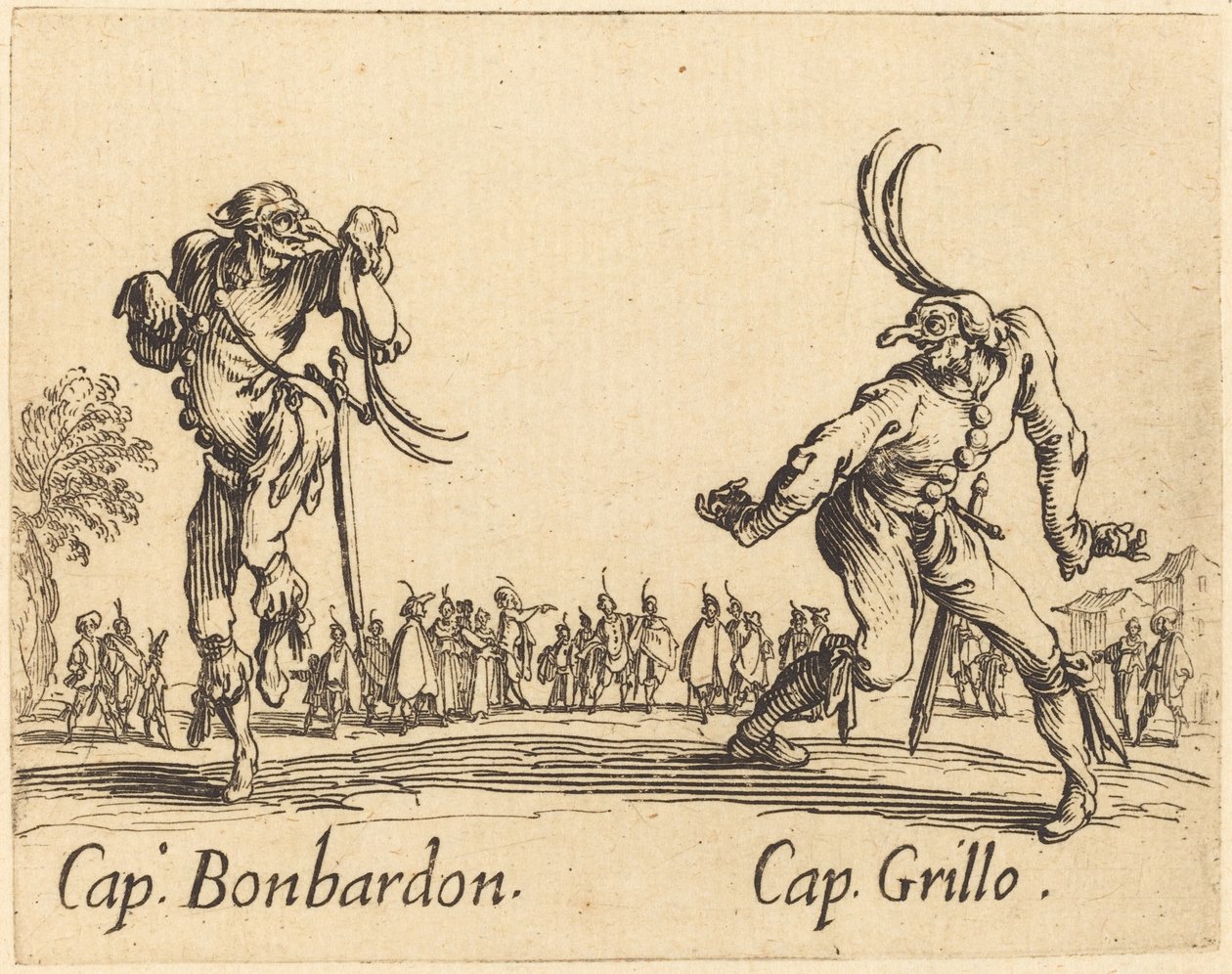 Víčko. Bonbardon a čepice. Grillo, c. 1622. od Jacques Callot