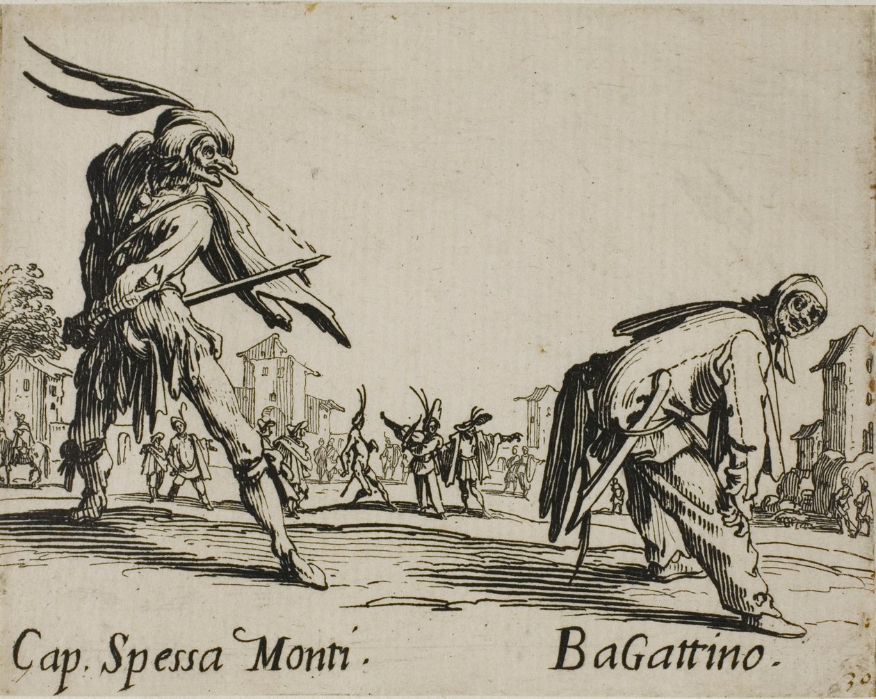 Capitan Spessa Monti - Begattino, talíř 10 z Balli di Sfessania od Jacques Callot