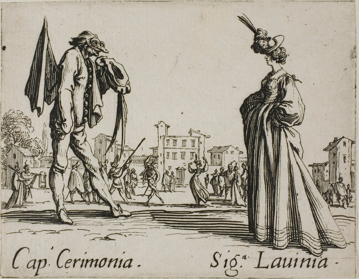 Kapitánský obřad - Lady Lavinia, deska 3 z knihy Balli di Sfessania od Jacques Callot