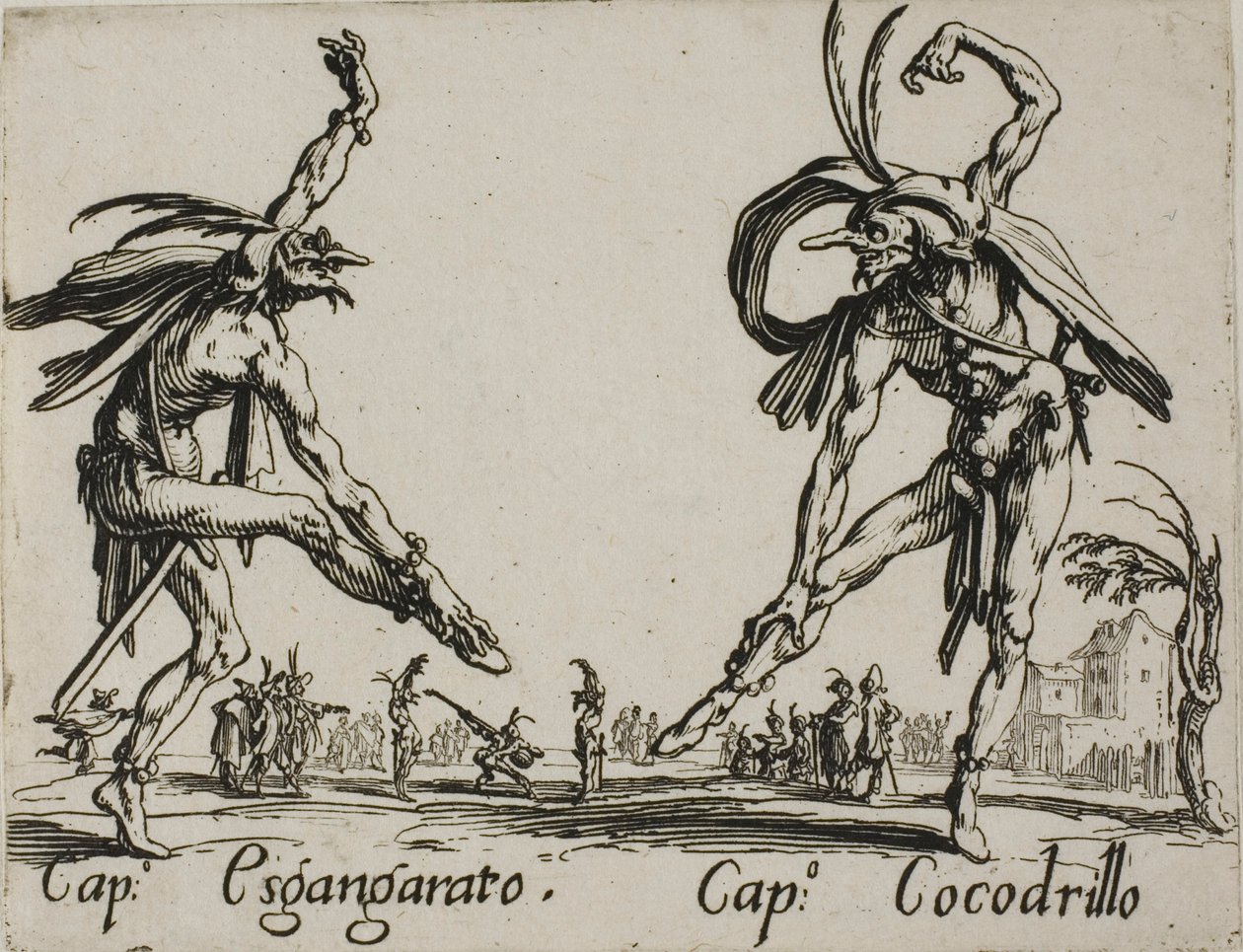 Kapitán Esgangarato - Kapitán Cocodrillo, deska 14 od Balli di Sfessania od Jacques Callot