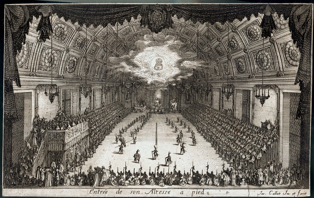 Combat a la barriere: (rytina) Vstup Jeho Výsosti vévody Karla IV. lotrinského... od Jacques Callot
