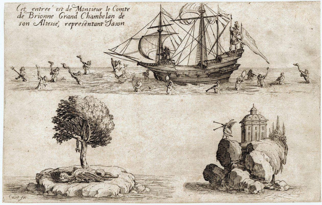 Combat a la barriere: vstup pana hraběte de Brionne, velkého komořího jeho výsosti Karla IV. Lotrinského... (rytina) od Jacques Callot