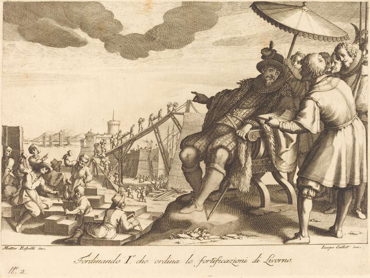 Výstavba a opevnění přístavu Livorno od Jacques Callot