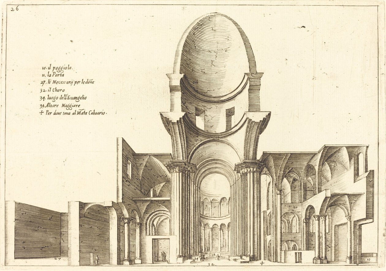 Průřez kostelem od Jacques Callot