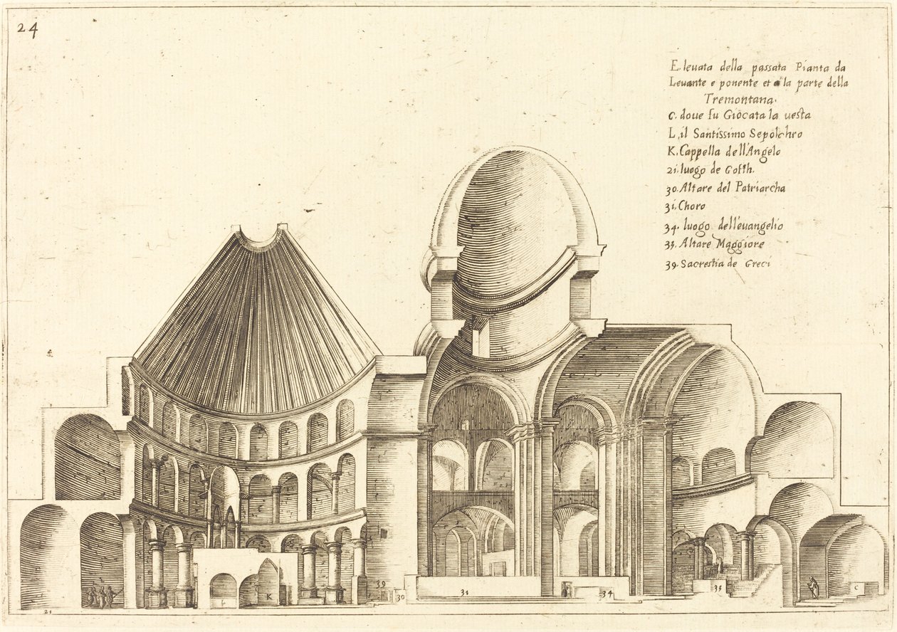 Průřez kostelem Božího hrobu od Jacques Callot