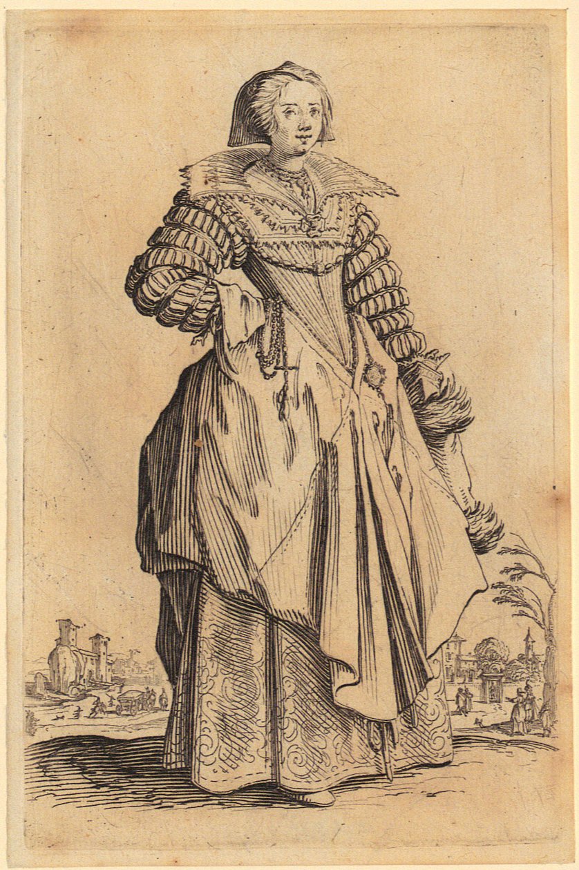 Dáma s krajkovým límcem, list 8 ze série „Šlechta“ od Jacques Callot