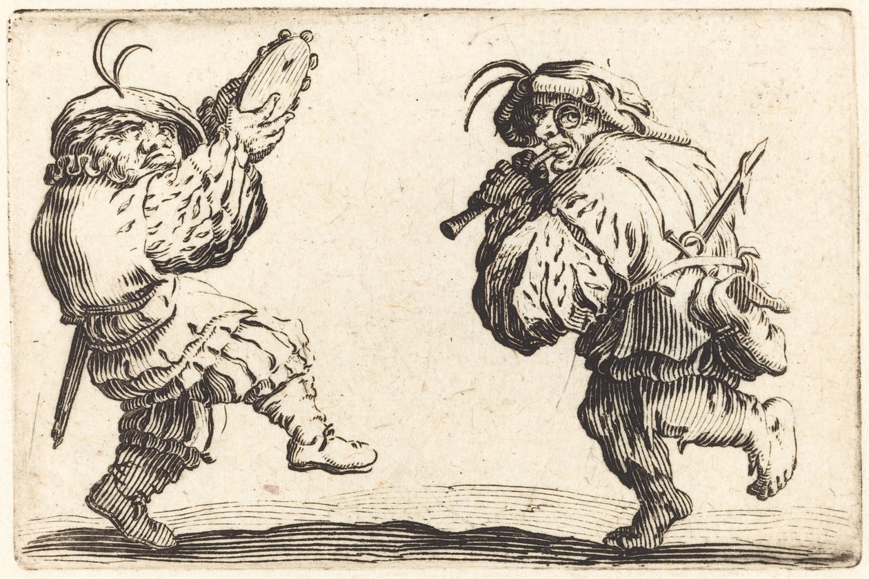 Tanečníci s flétnou a tamburínou, c. 1622. od Jacques Callot