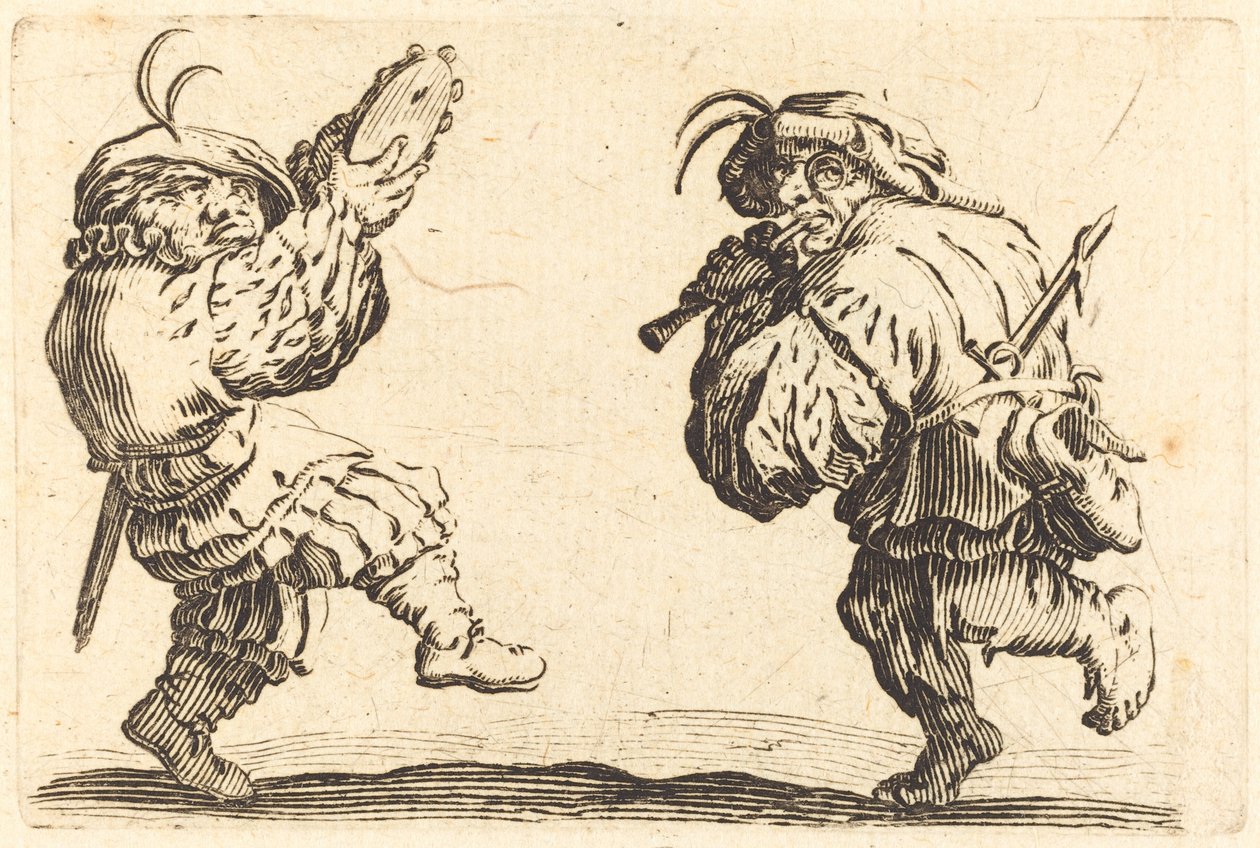 Tanečníci s flétnou a tamburínou, c. 1622. od Jacques Callot
