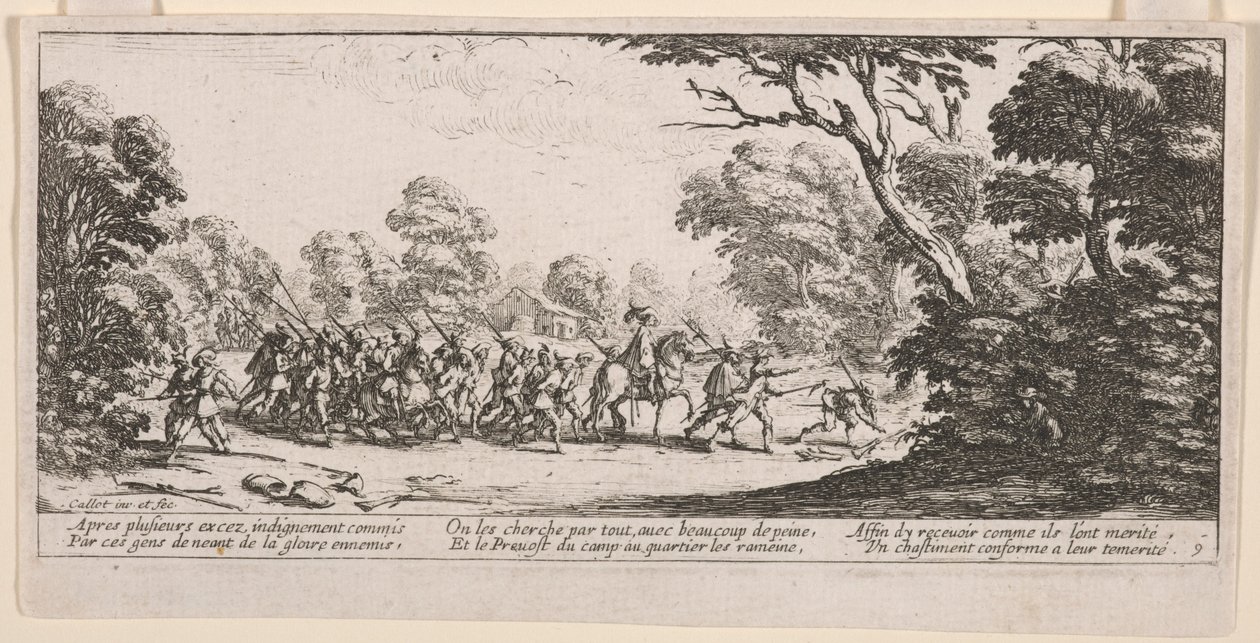 Discovery of the Malefactors, ilustrace z The Large Miseries of War od Jacques Callot