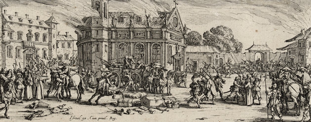 Zničení kláštera, 1633 (lept na položený papír) od Jacques Callot