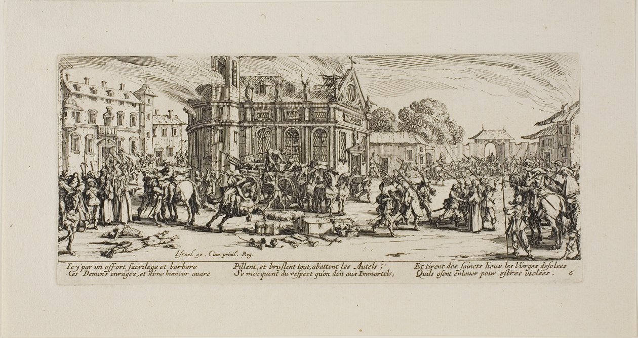 Destruction of a Convent, deska šest z The Miseries of War od Jacques Callot