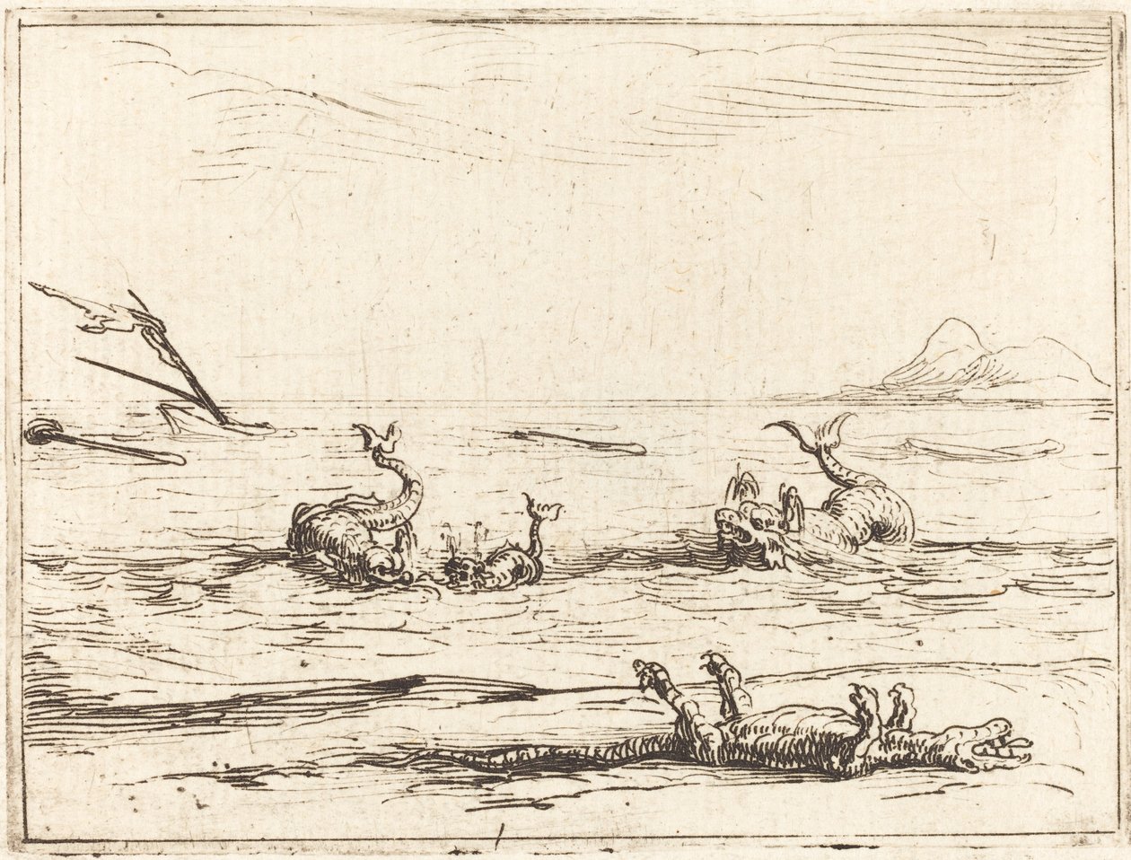 Delfíni a krokodýl od Jacques Callot