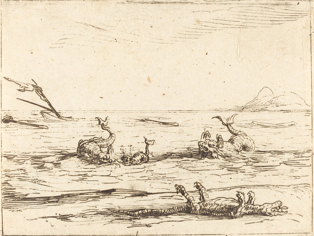 Delfíni a krokodýl od Jacques Callot