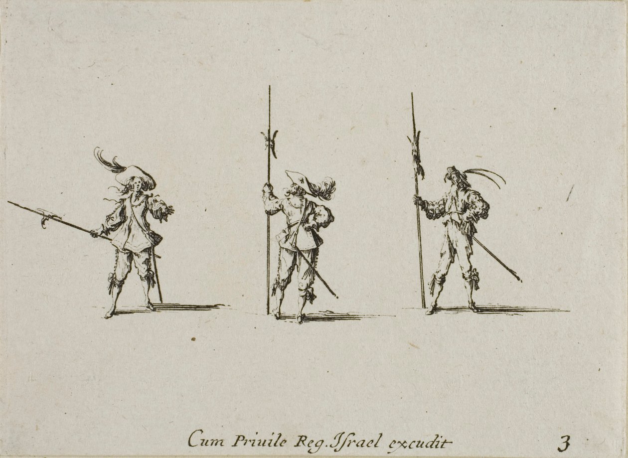 Cvičení s halapartnami, třetí deska z knihy Vojenská cvičení od Jacques Callot
