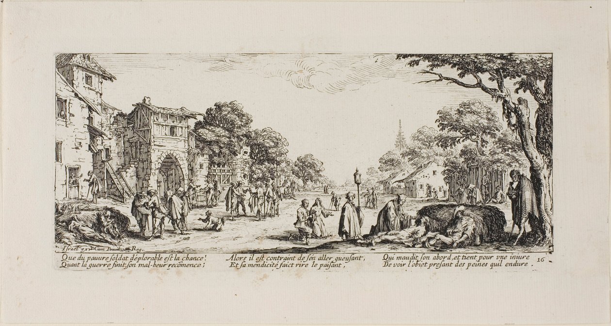 Dying Soldiers by the Roadside, deska šestnáct z The Miseries of War od Jacques Callot