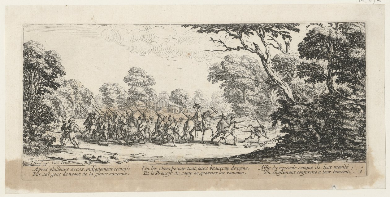 Odhalení zločinců, list 9 ze série „Hrůzy války“ od Jacques Callot