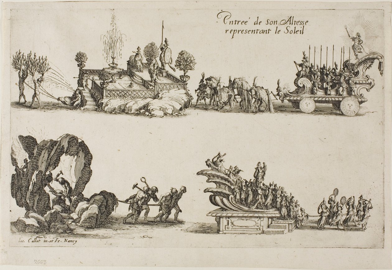 Vstup Jeho Výsosti, zastupující Slunce, z Boje u bariéry od Jacques Callot