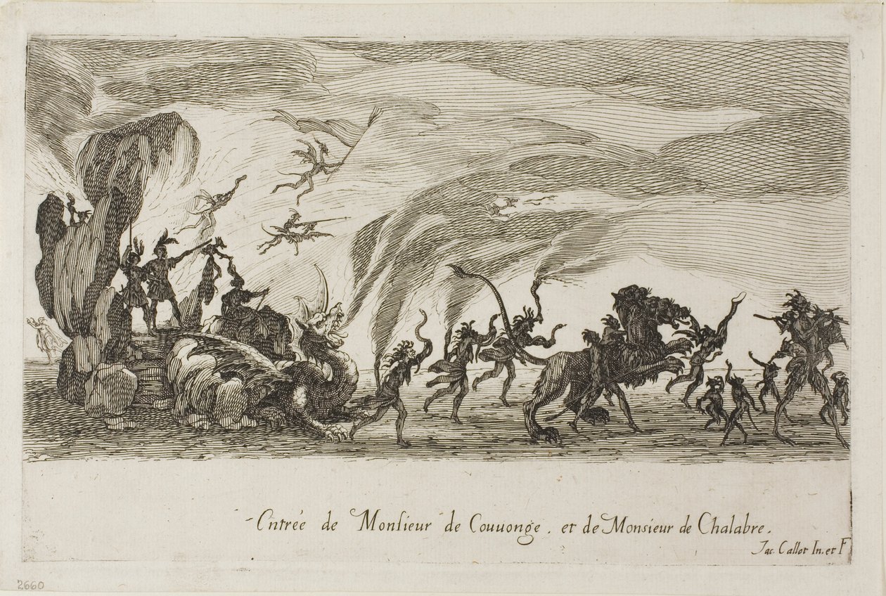 Vstup pana de Couvonage a pana de Chalabre z The Combat at the Barrier od Jacques Callot