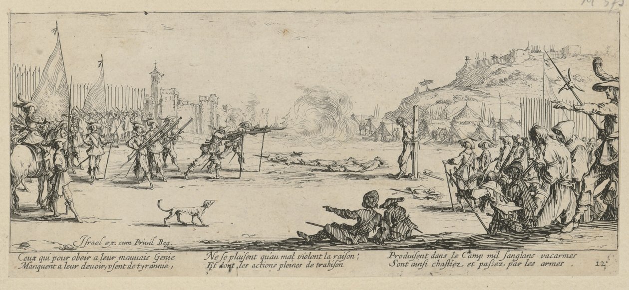 Poprava, list 12 ze série „Hrůzy války“ od Jacques Callot