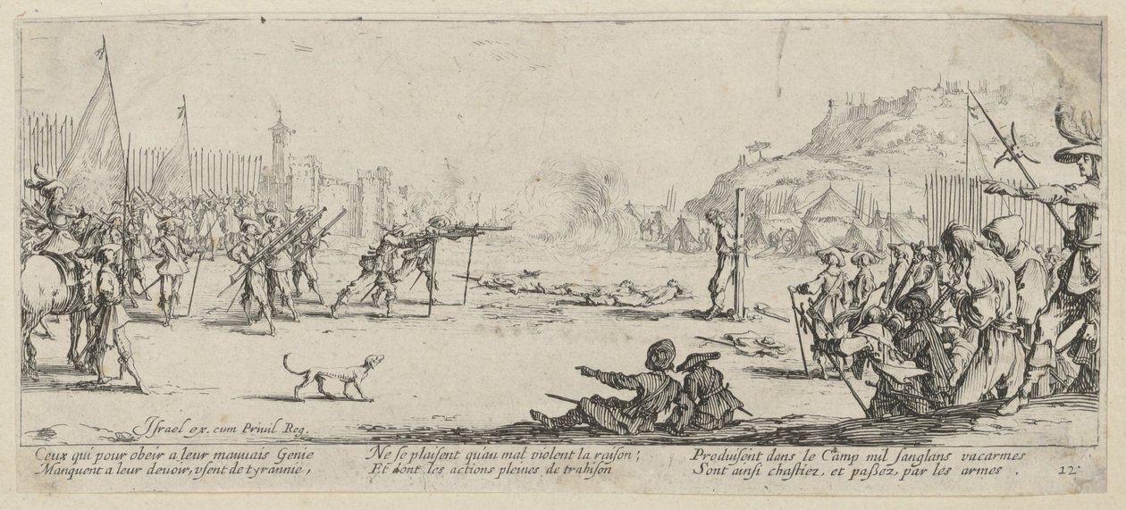 Poprava, list 12 ze série „Hrůzy války“ od Jacques Callot