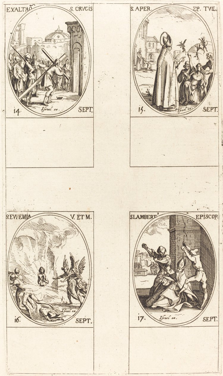 Povýšení svatého kříže; Svatý Aper; sv. Eufemie; Svatý Lambert od Jacques Callot