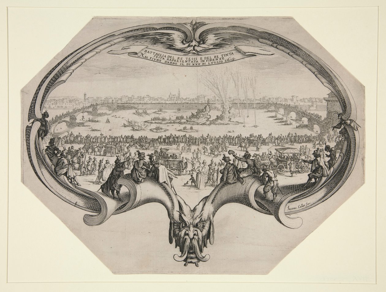 Festival barvířů a tkalců z Florencie, 25. července 1619 na Arnu. od Jacques Callot