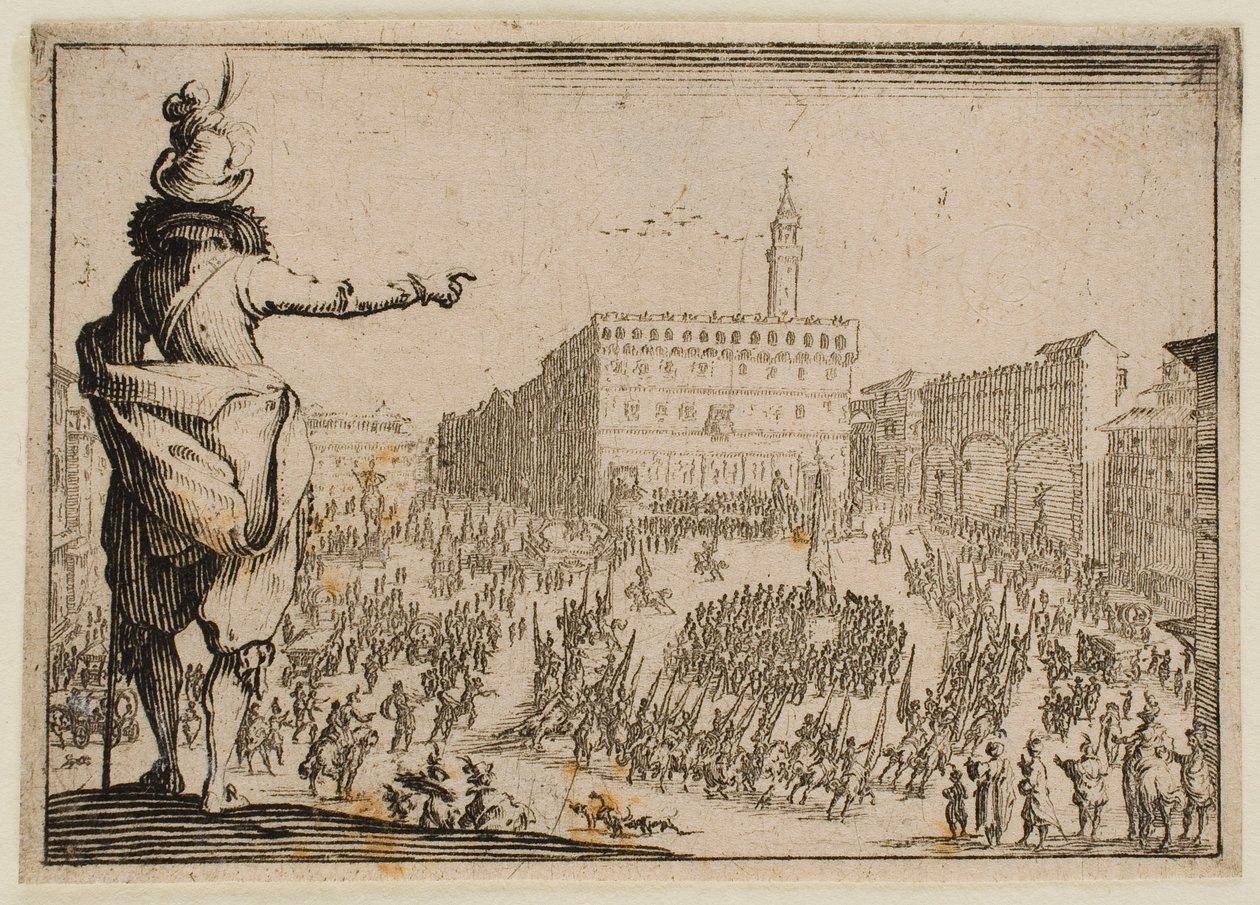 Festival na náměstí Piazza Signoria ve Florencii, z díla „The Caprices“ (florentské vydání) od Jacques Callot