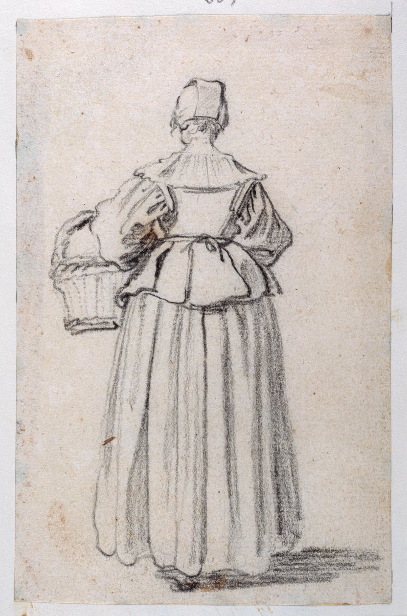 Postava obrácená dozadu (černá křída na papíře) od Jacques Callot