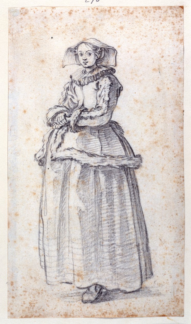 Figurka s kožešinovými šaty (černá křída na papíře) od Jacques Callot
