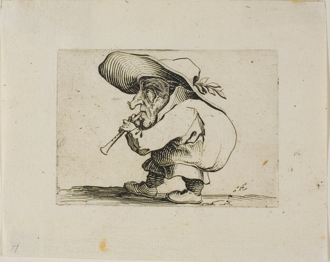 Flageolet Player, od Varie Figure Gobbi od Jacques Callot
