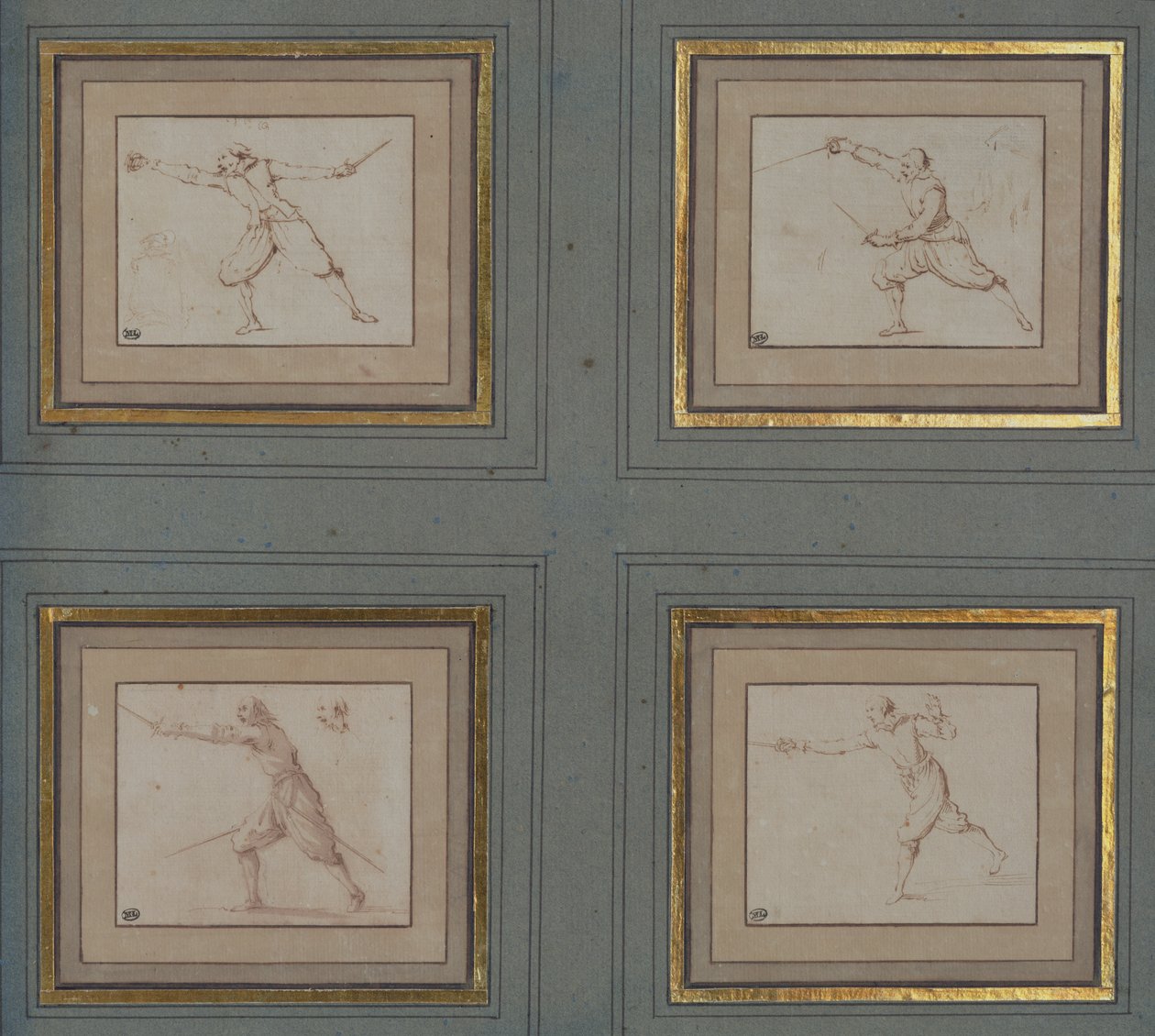 Čtyři studie šermíře, 1766-69 od Jacques Callot
